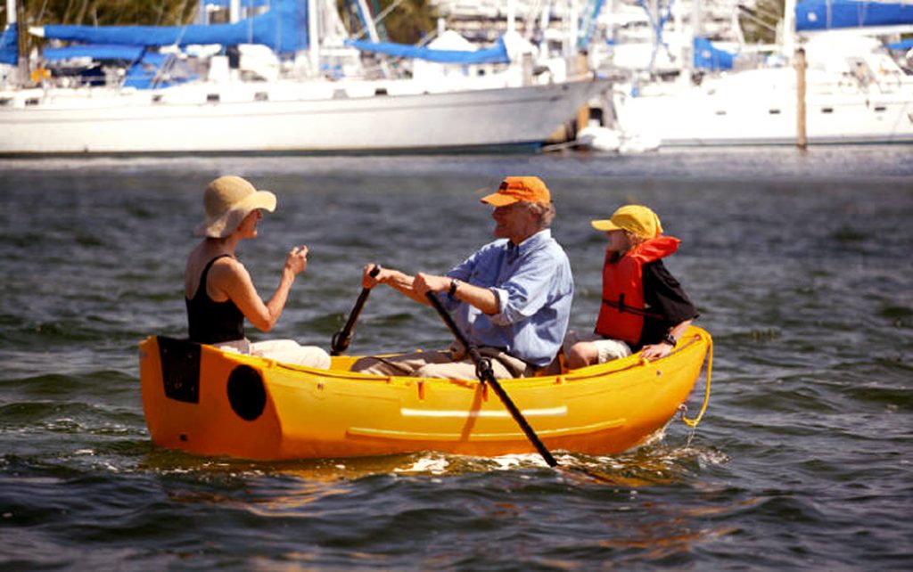 portland pudgy safety dinghy in harbor